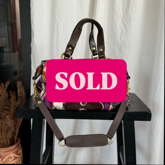 COACH ✨💜🧡 retro designer Ashley Scarf  print, medium size satchel purse - Picture 1 of 16